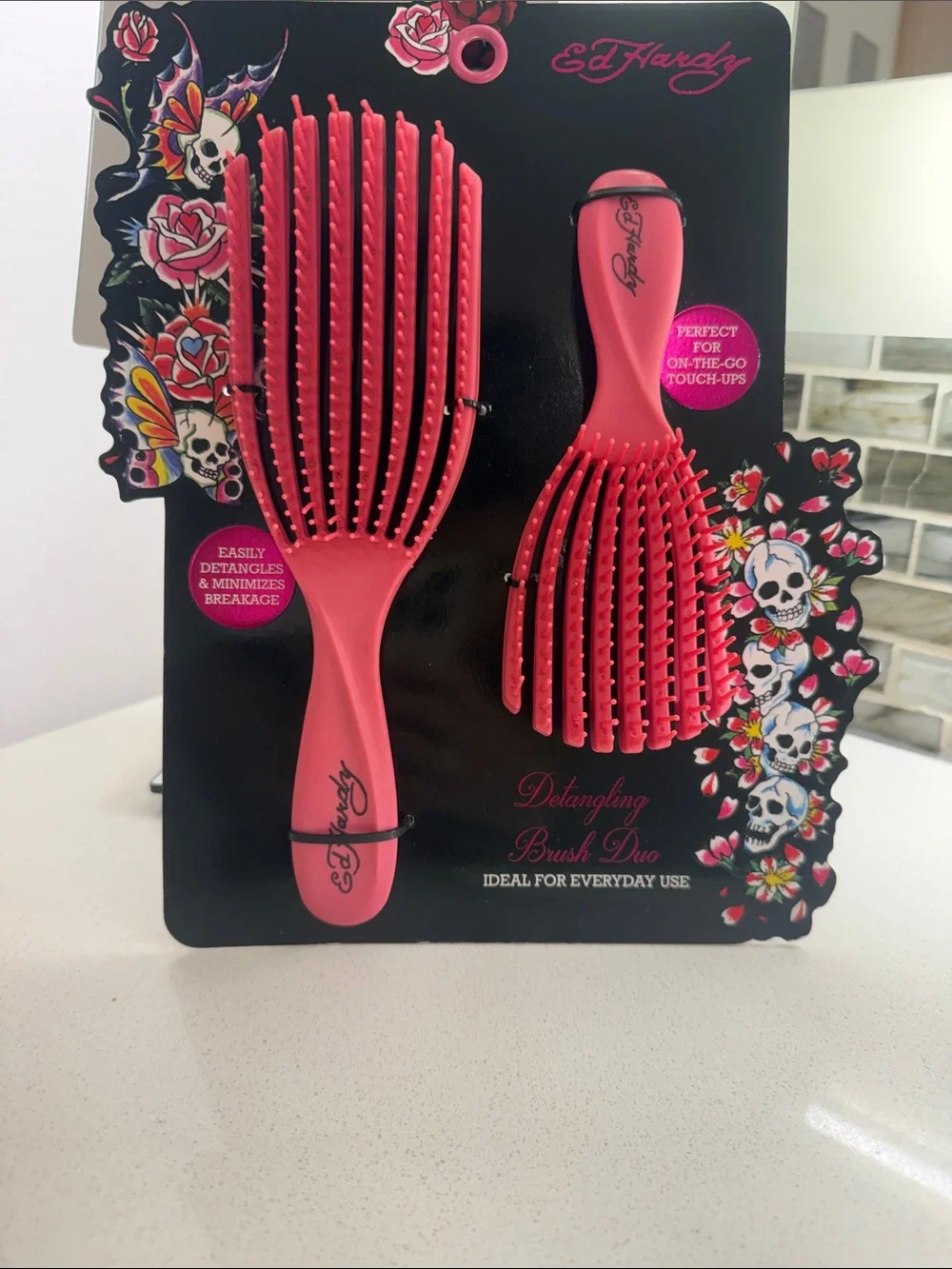 Ed Hardy Pink Detangling Brush Duo